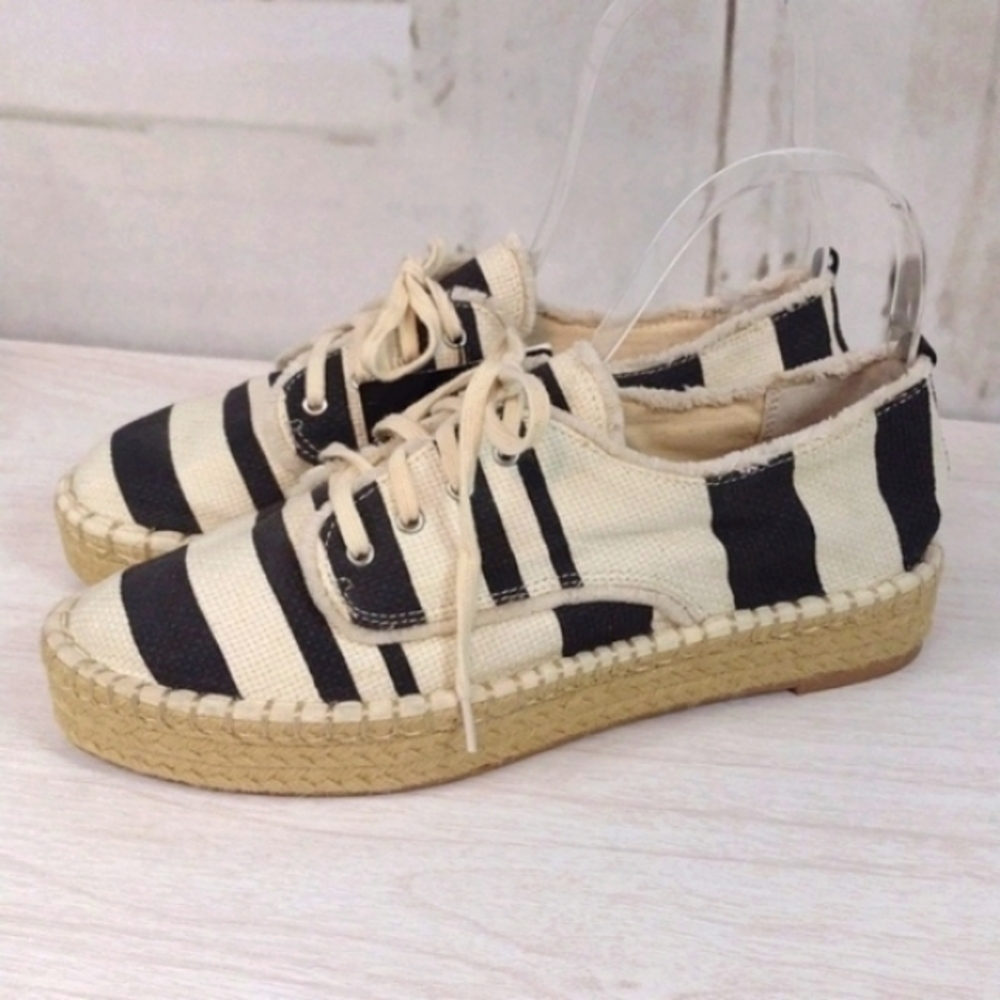 Dolce Vita Cream Black Striped Platform Espadrilles, Size 9.5 New - Picture 2 of 8